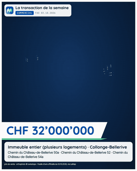 Transaction commerciale de la semaine: CHF 32’000’000 à Collonge-Bellerive